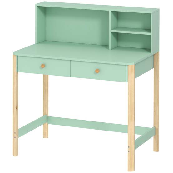 Bureau enfant, table de bureau avec 3 compartiments ouverts et 2 tiroirs, 90 x 52 x 105 cm, vert - Image 2