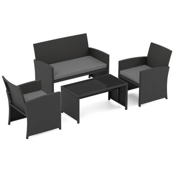 Ensemble de Salon de Jardin en Rotin PE 4 Pièces Canapé 2 Places en Osier avec Fauteuils et Table Basse en Verre Trempé Gris MAISON CHIC - Image 8
