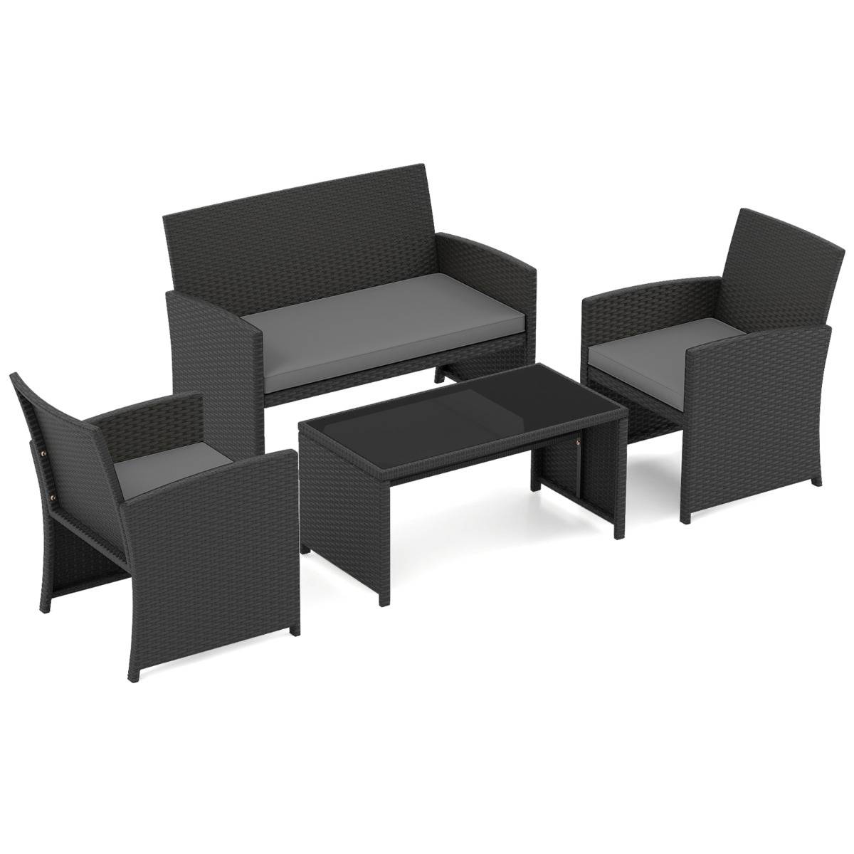 Ensemble de Salon de Jardin en Rotin PE 4 Pièces Canapé 2 Places en Osier avec Fauteuils et Table Basse en Verre Trempé Gris MAISON CHIC - Image 8