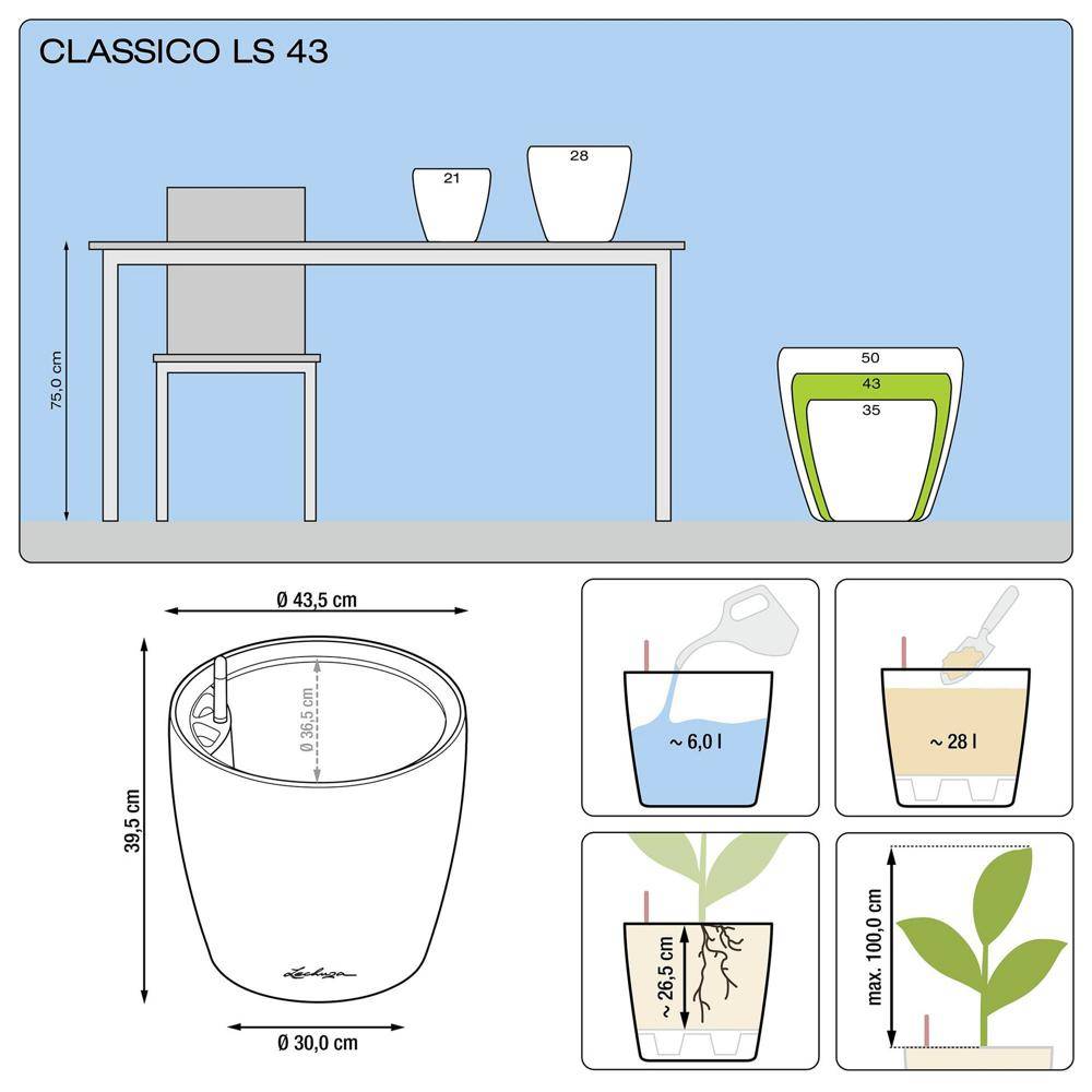 Lechuza - Classico Premium LS 43 - kit complet, noir brillant Ø 43 X 40 Lechuza - Imagen 2