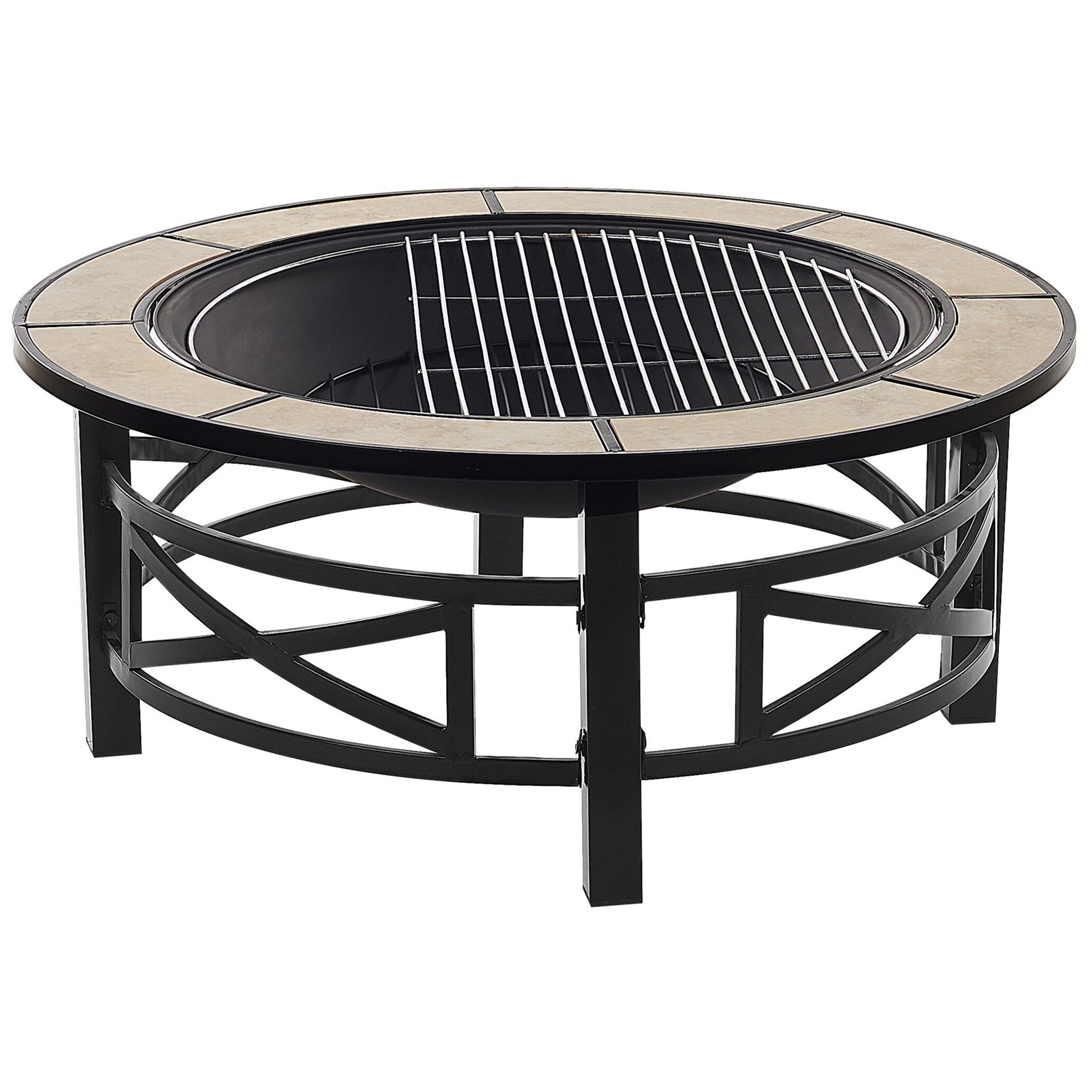 Beliani - Braséro de Jardin en Acier Noir et Céramique Beige Chauffage Extérieur avec Fonction Barbecue Pratique et Elégant - Imagen 4