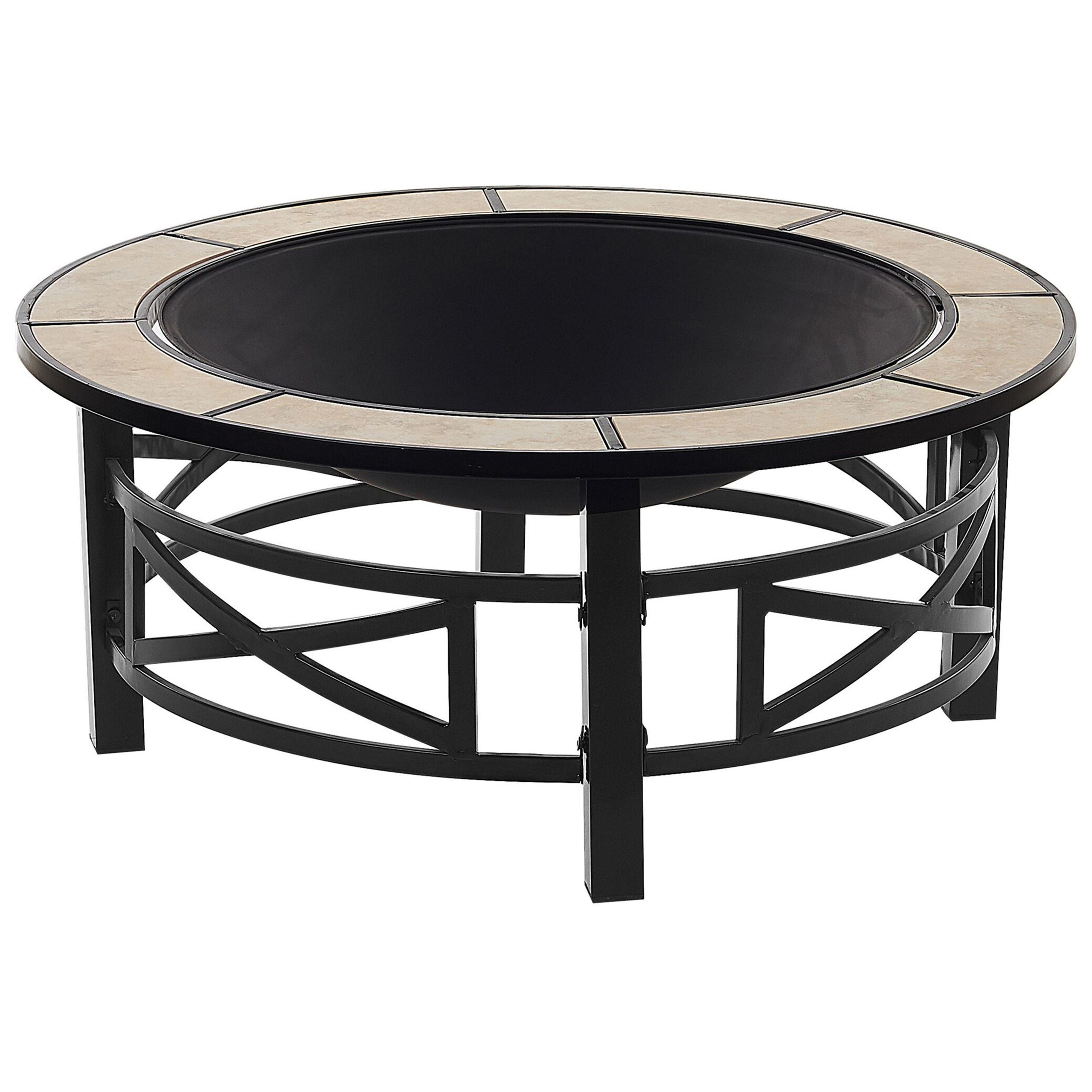 Beliani - Braséro de Jardin en Acier Noir et Céramique Beige Chauffage Extérieur avec Fonction Barbecue Pratique et Elégant - Imagen 6
