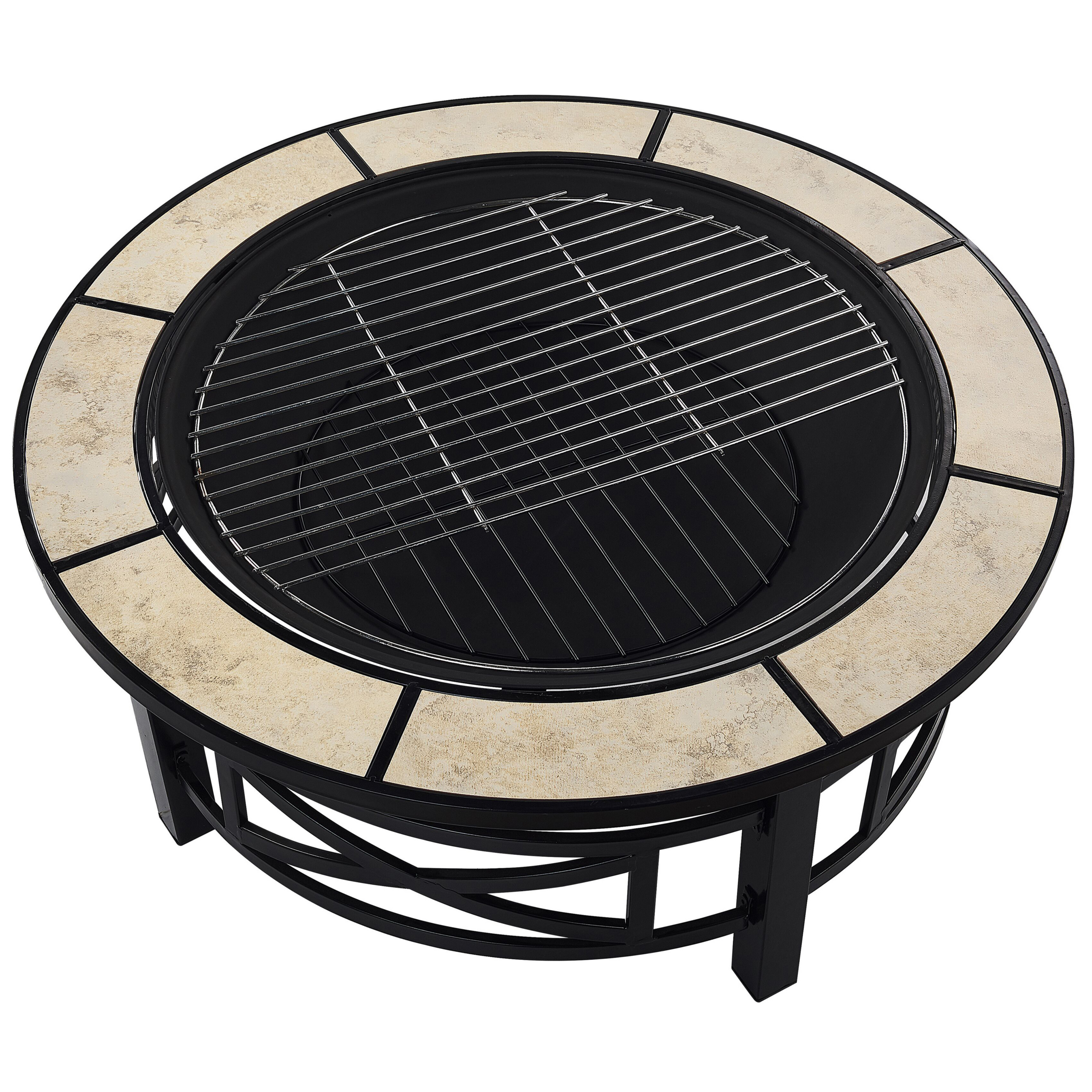 Beliani - Braséro de Jardin en Acier Noir et Céramique Beige Chauffage Extérieur avec Fonction Barbecue Pratique et Elégant - Imagen 9
