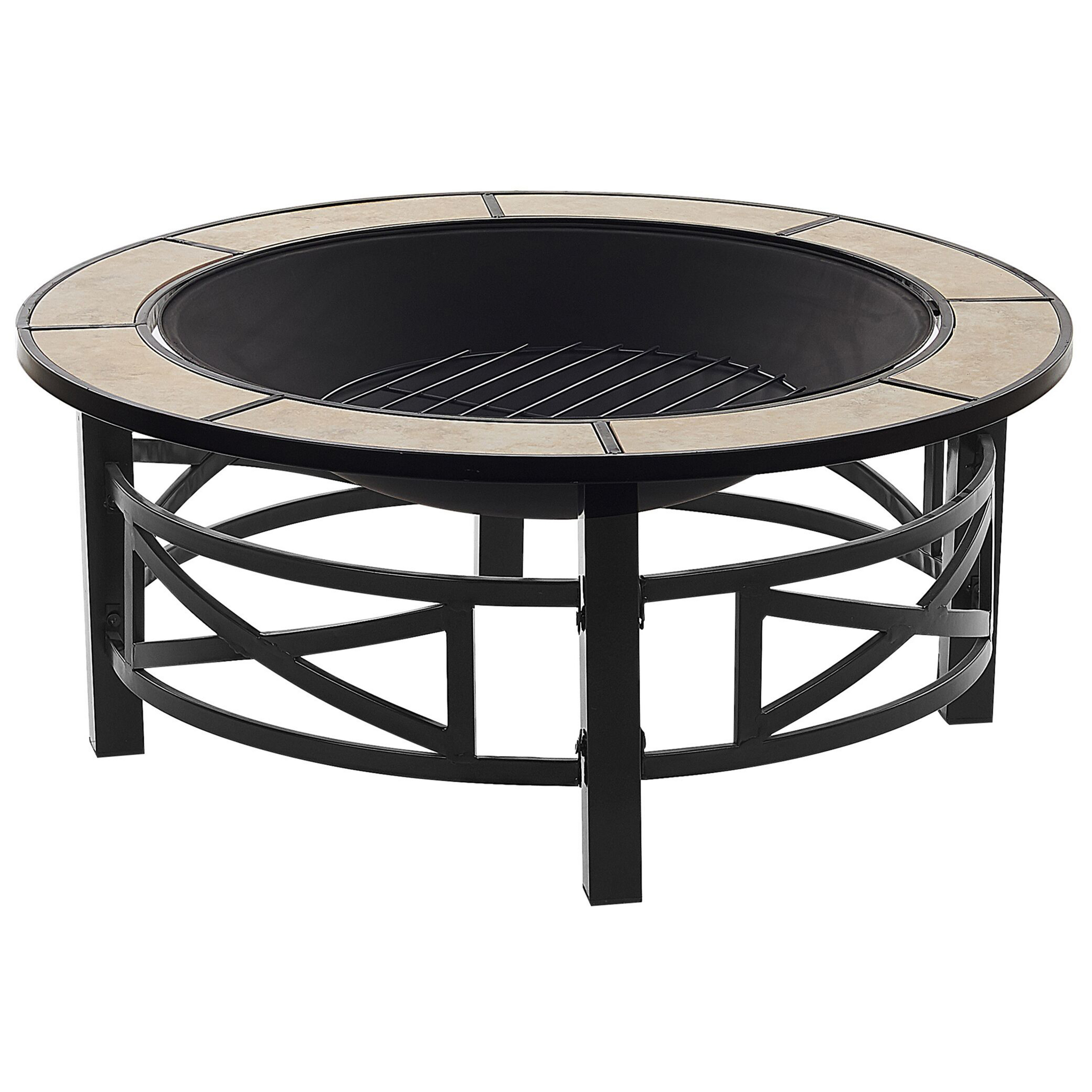Beliani - Braséro de Jardin en Acier Noir et Céramique Beige Chauffage Extérieur avec Fonction Barbecue Pratique et Elégant - Imagen 5