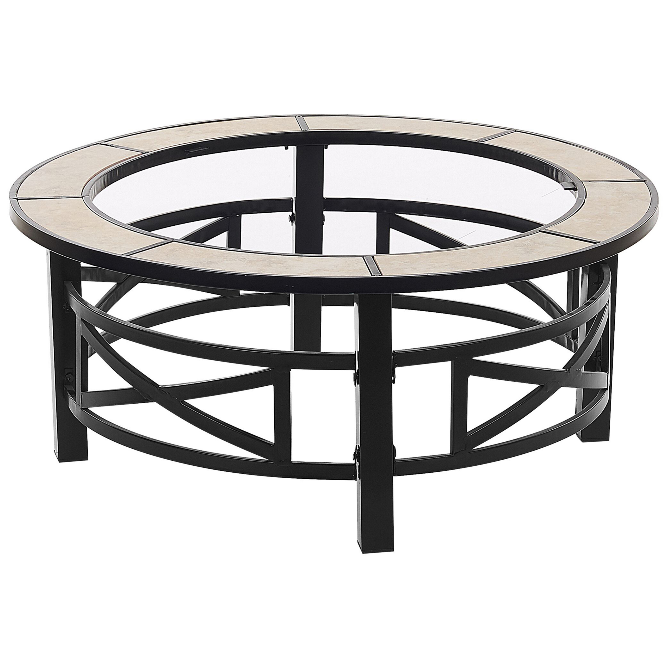 Beliani - Braséro de Jardin en Acier Noir et Céramique Beige Chauffage Extérieur avec Fonction Barbecue Pratique et Elégant - Imagen 7