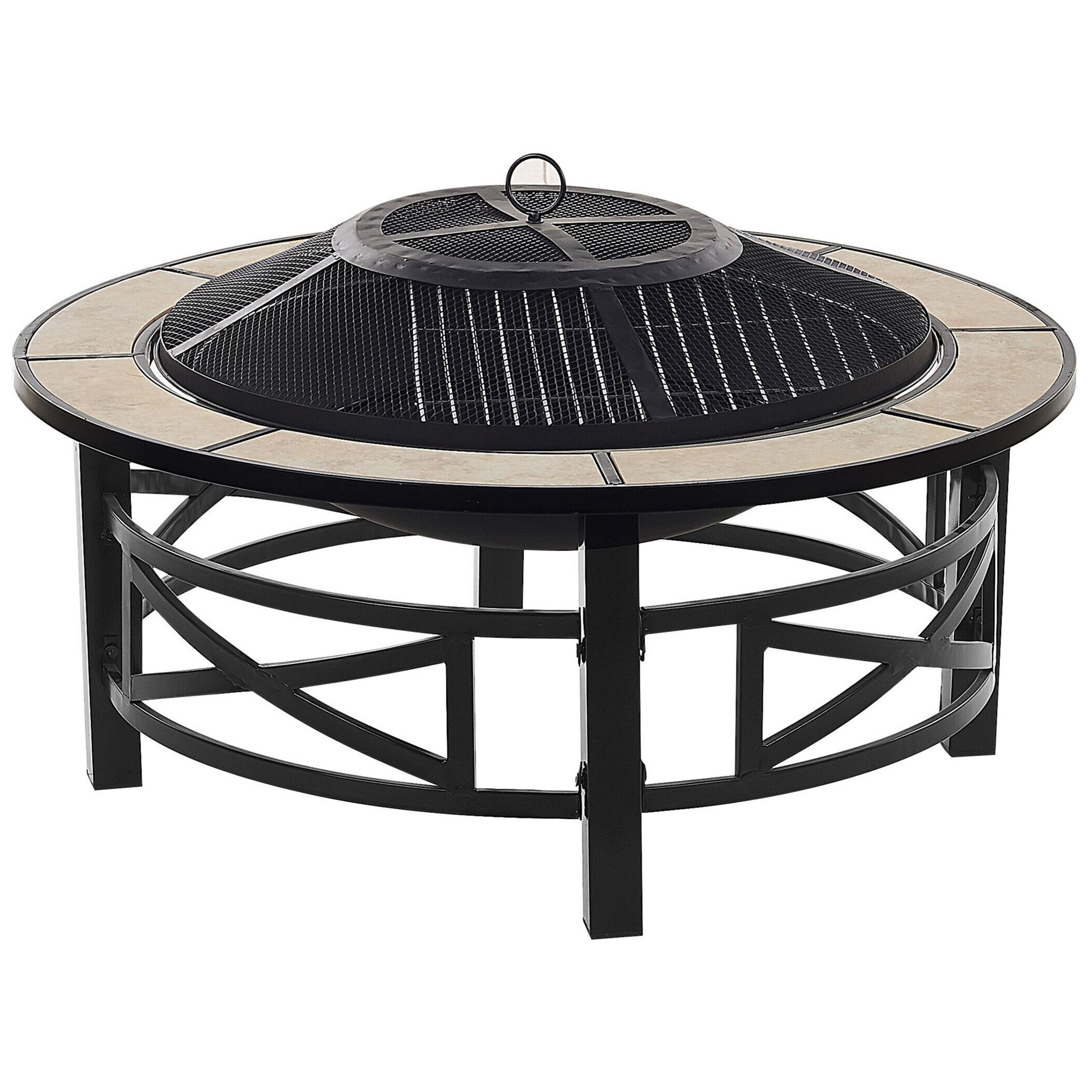 Beliani - Braséro de Jardin en Acier Noir et Céramique Beige Chauffage Extérieur avec Fonction Barbecue Pratique et Elégant - Imagen 1