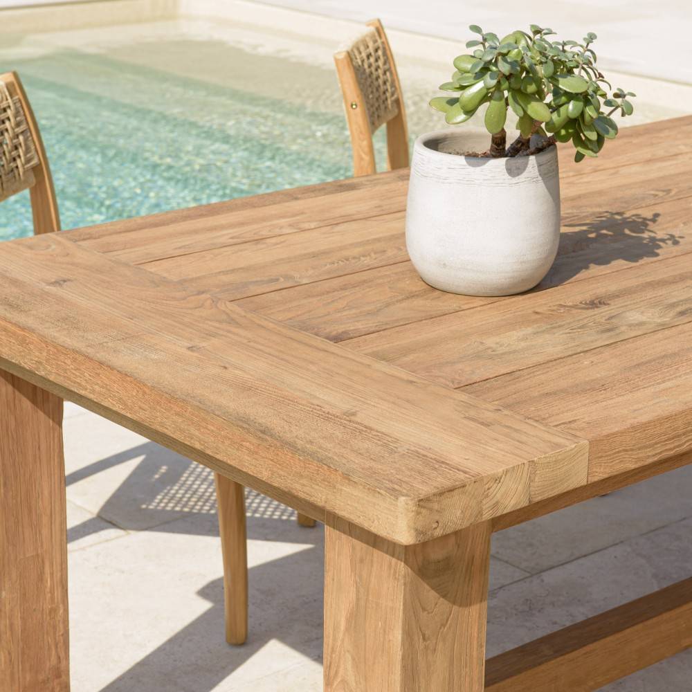 Macabane - KALLY - Table à manger de jardin 220cm bois teck recyclé pieds droits - Imagen 3