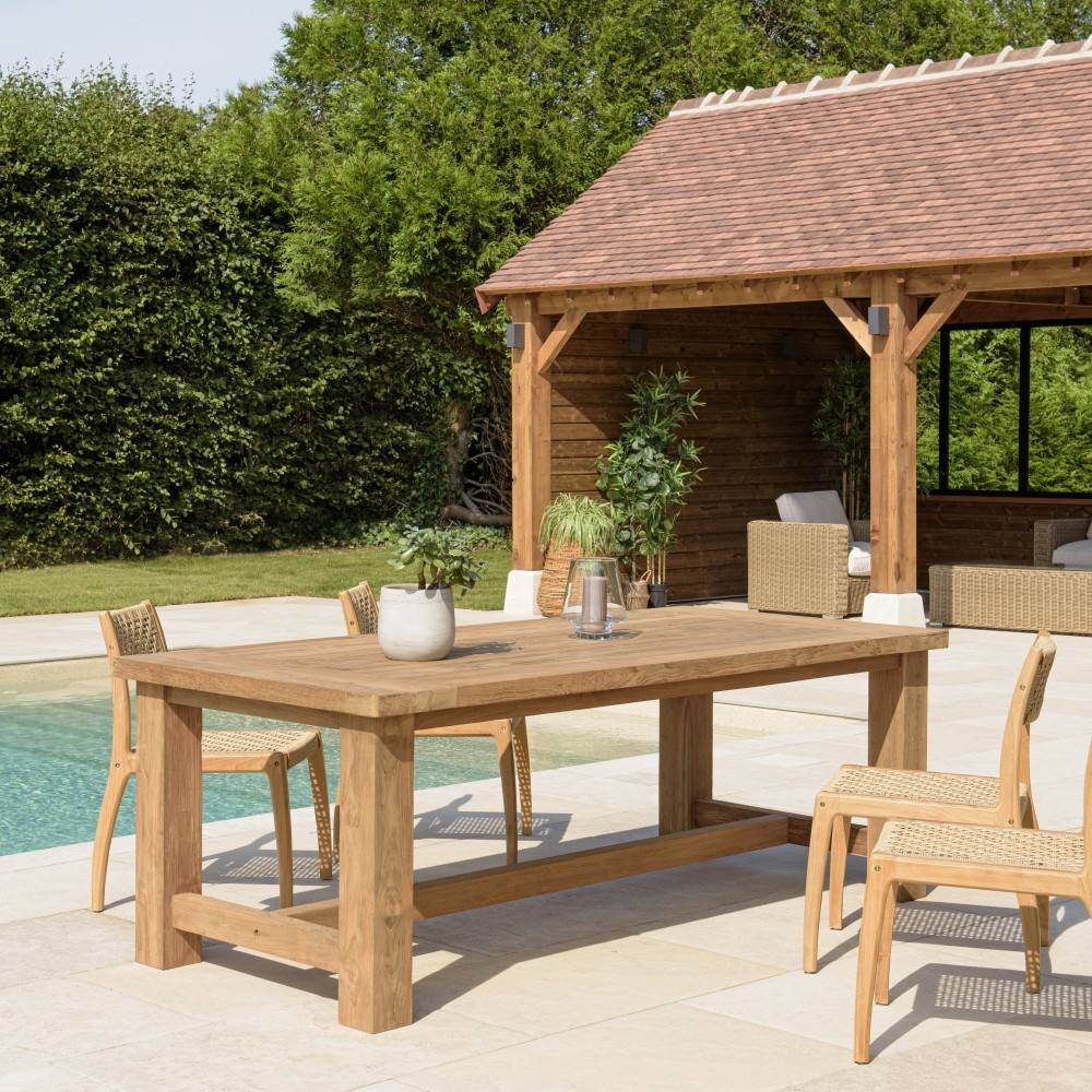 Macabane - KALLY - Table à manger de jardin 220cm bois teck recyclé pieds droits - Imagen 2