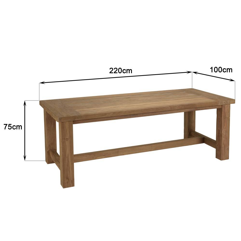 Macabane - KALLY - Table à manger de jardin 220cm bois teck recyclé pieds droits - Imagen 7