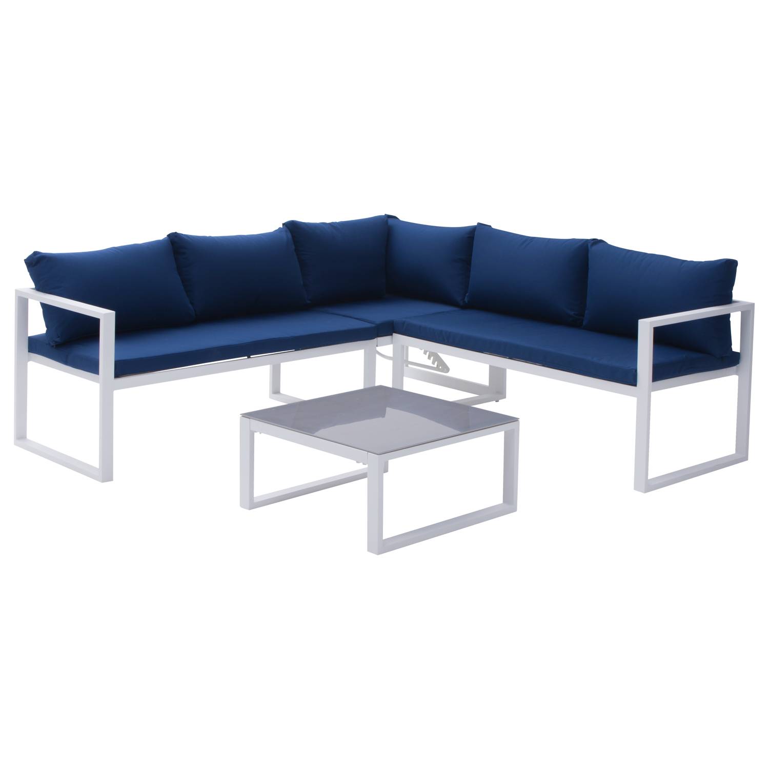 Happy Garden - Salon de jardin modulable IBIZA en tissu bleu 4 places - aluminium blanc - HAPPY GARDEN - Image 1