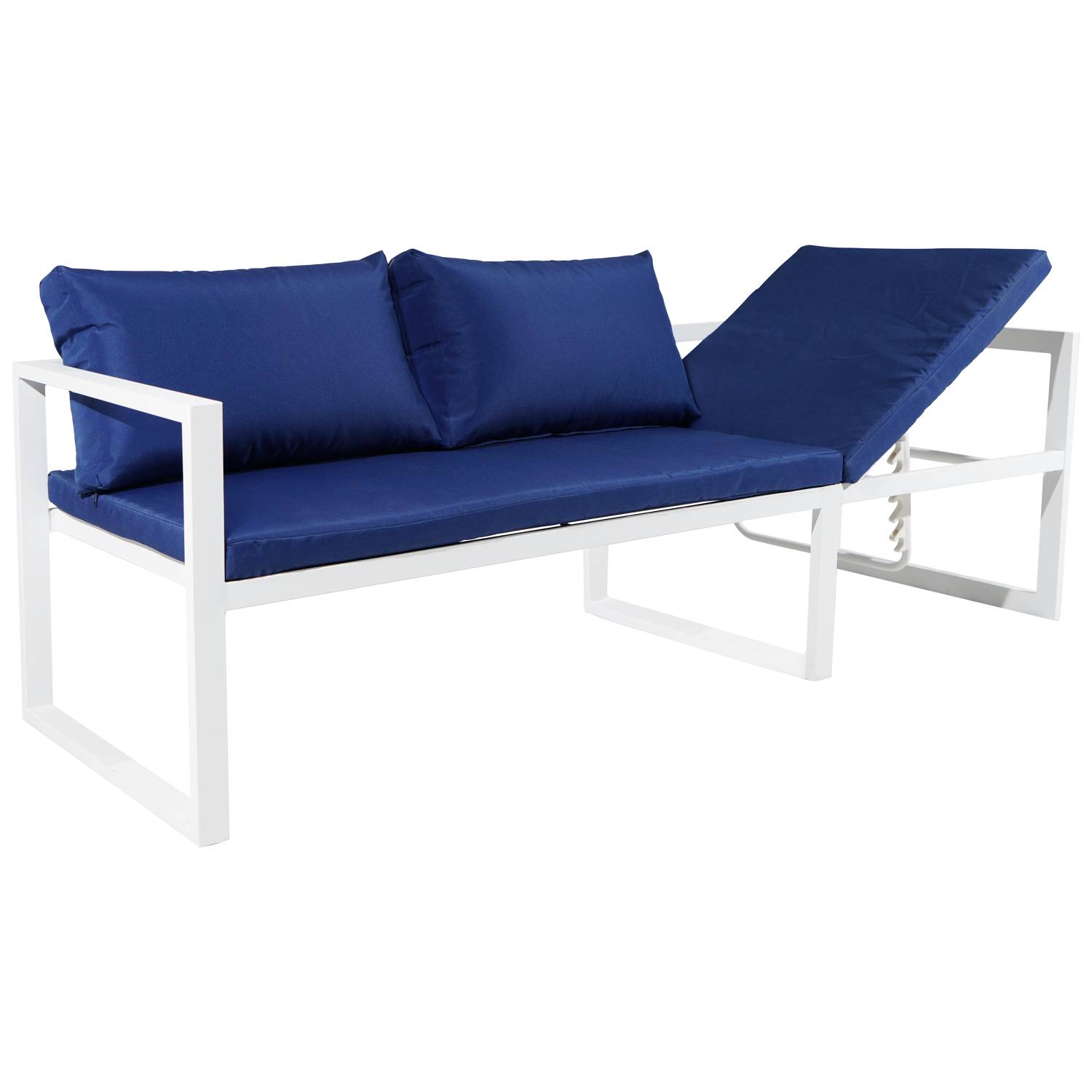 Happy Garden - Salon de jardin modulable IBIZA en tissu bleu 4 places - aluminium blanc - HAPPY GARDEN - Image 4