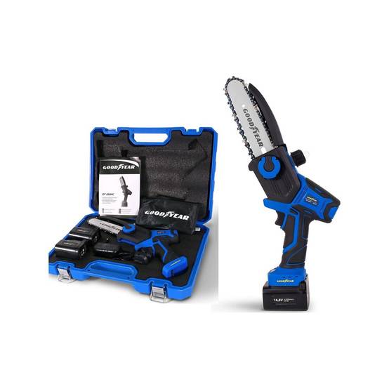 Scie elagage sans fil 16,8V 2 batteries lithium 4Ah Chargeur et kit d'outils inclus Mini Tronçonneuse GOODYEAR - Image 1
