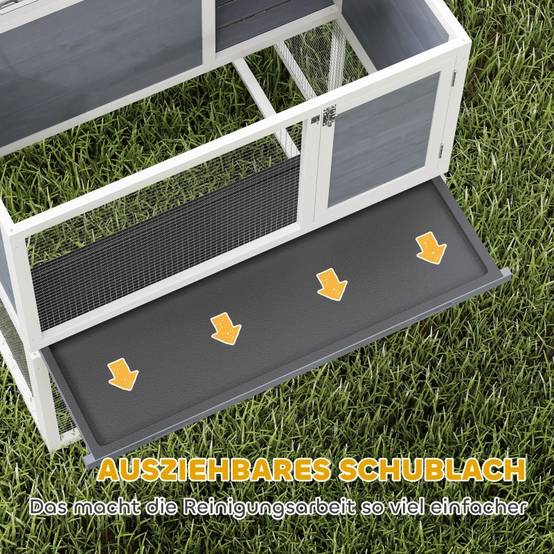 Clapier extérieur 2 étages en bois pour lapins avec enclos 98x95x102cm gris - ComfortXL Outdoor Living - Image 5