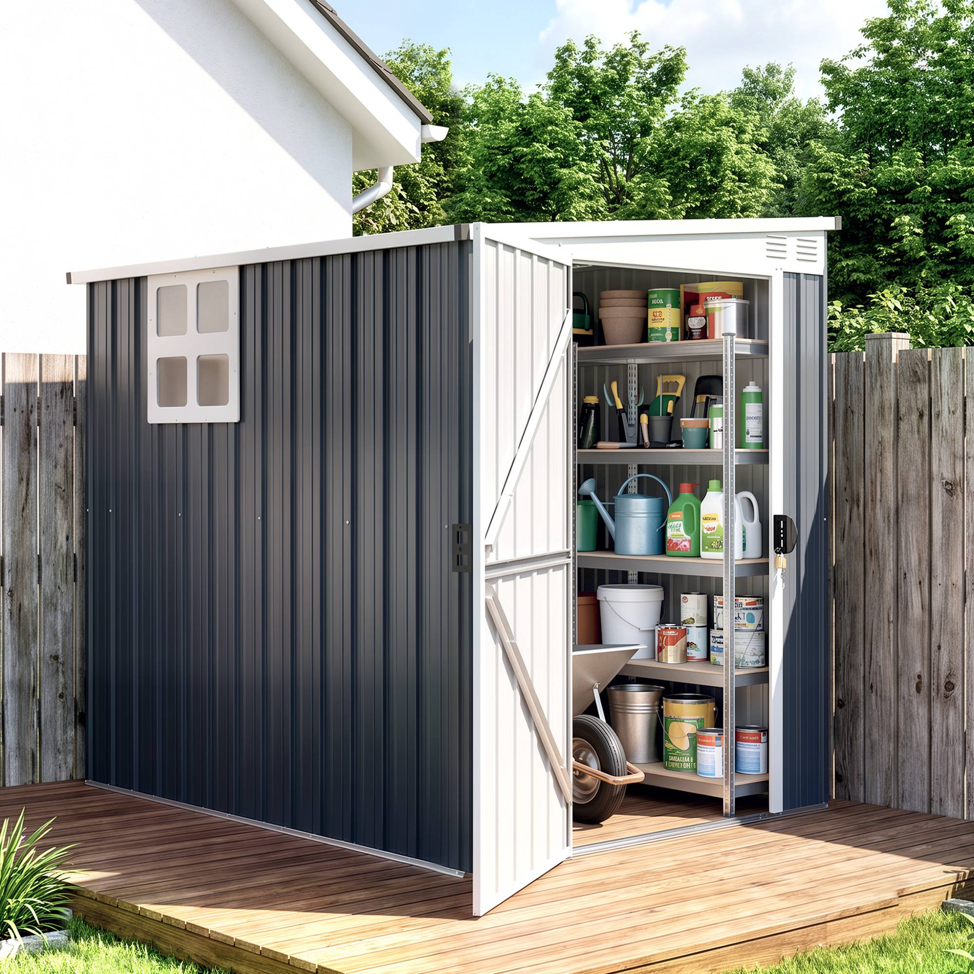 Abri jardin outillage, fenêtres, aérations, verrouillable, acier, gris foncé - Image 3
