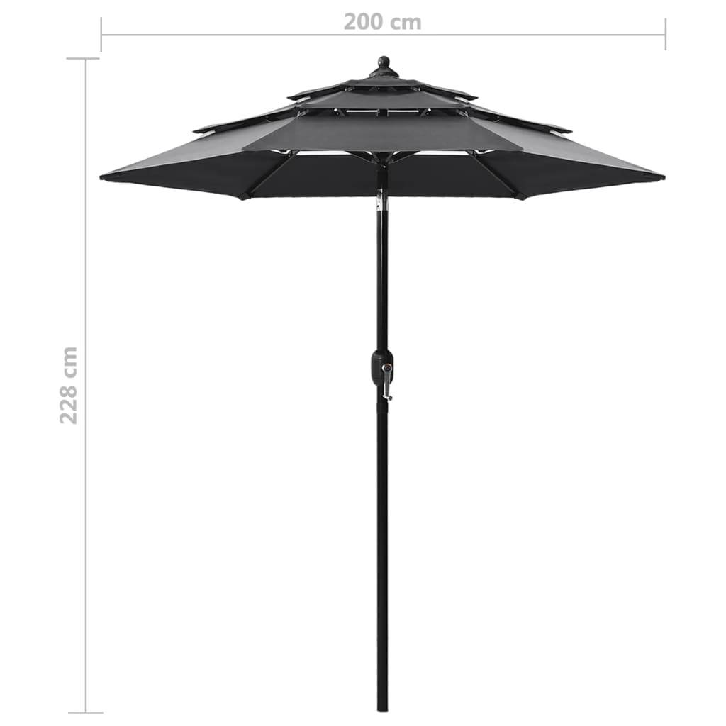 Helloshop26 - Parasol à 3 niveaux avec mât en aluminium 2 m anthracite - Imagen 7