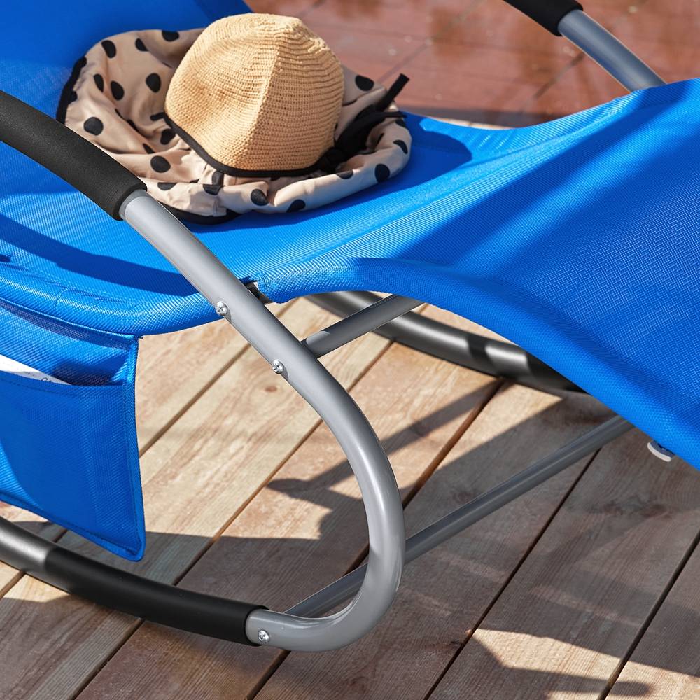Bain de Soleil Transat de Jardin avec Appui-tête et Pochette latérale et Repose-Pieds Bleu Royal L.150 x l.63 x H.83 cm SoBuy - Imagen 6