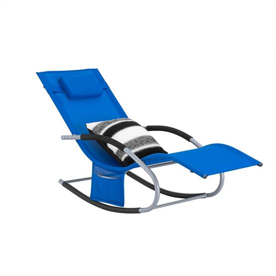 Bain de Soleil Transat de Jardin avec Appui-tête et Pochette latérale et Repose-Pieds Bleu Royal L.150 x l.63 x H.83 cm SoBuy - Image 1