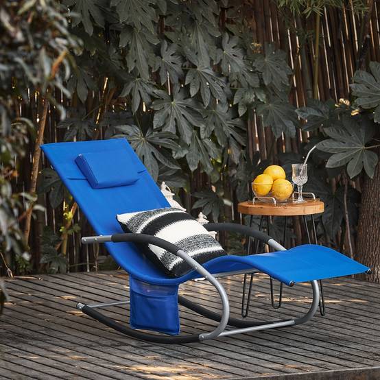 Bain de Soleil Transat de Jardin avec Appui-tête et Pochette latérale et Repose-Pieds Bleu Royal L.150 x l.63 x H.83 cm SoBuy - Image 9