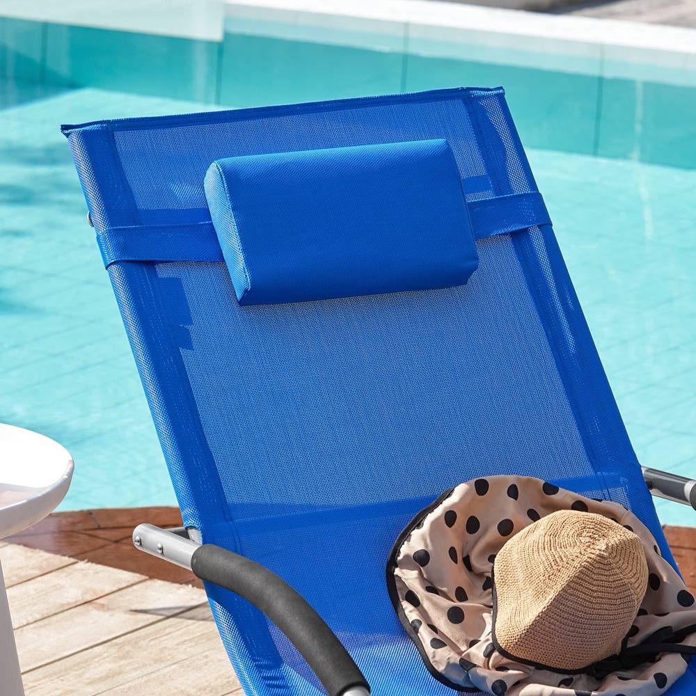 Bain de Soleil Transat de Jardin avec Appui-tête et Pochette latérale et Repose-Pieds Bleu Royal L.150 x l.63 x H.83 cm SoBuy - Imagen 4