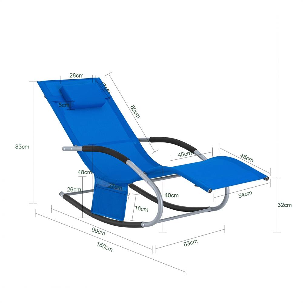 Bain de Soleil Transat de Jardin avec Appui-tête et Pochette latérale et Repose-Pieds Bleu Royal L.150 x l.63 x H.83 cm SoBuy - Imagen 3