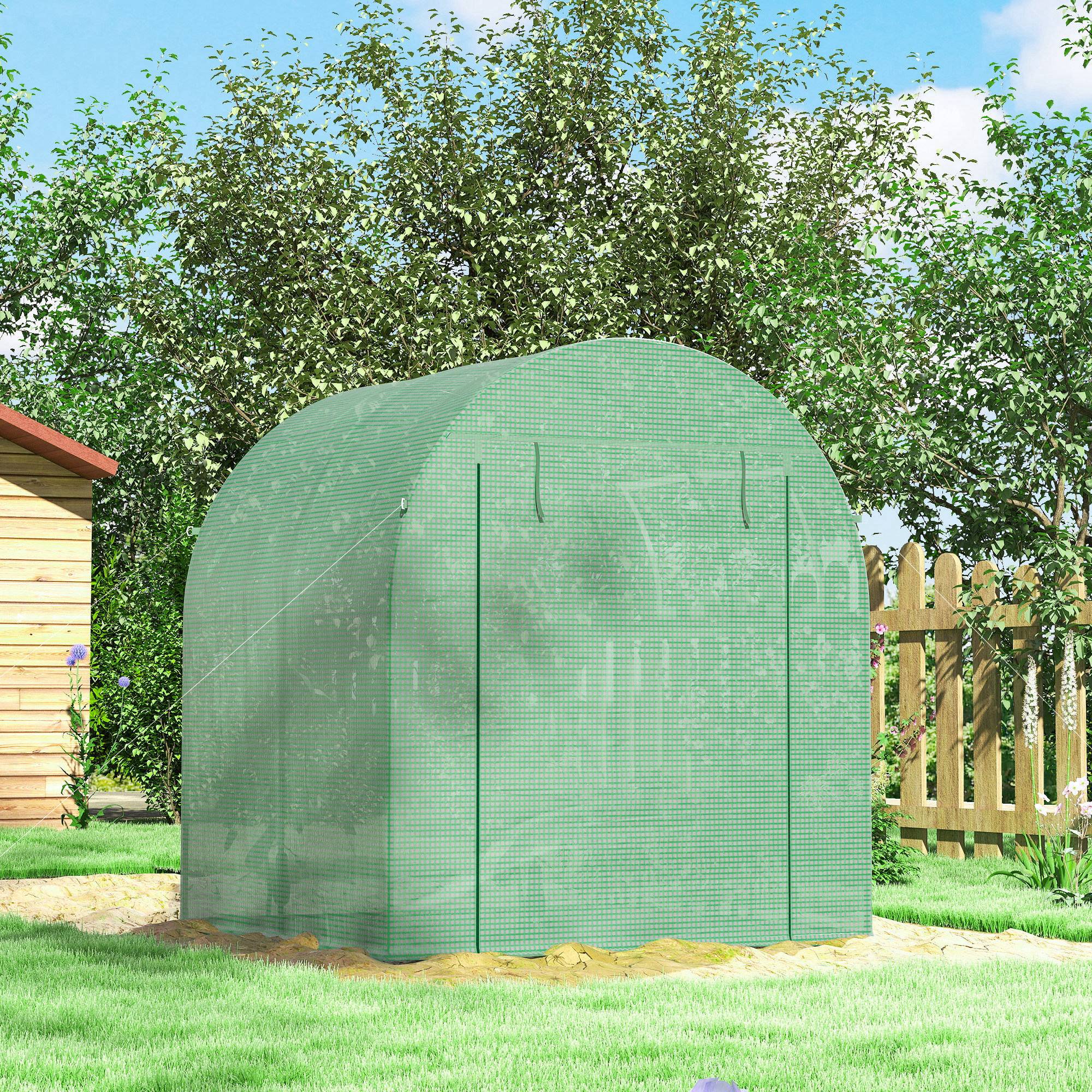 Serre de jardin 180x180x200 cm, petite serre tunnel avec porte enroulable et fenêtre en filet vert - Image 10