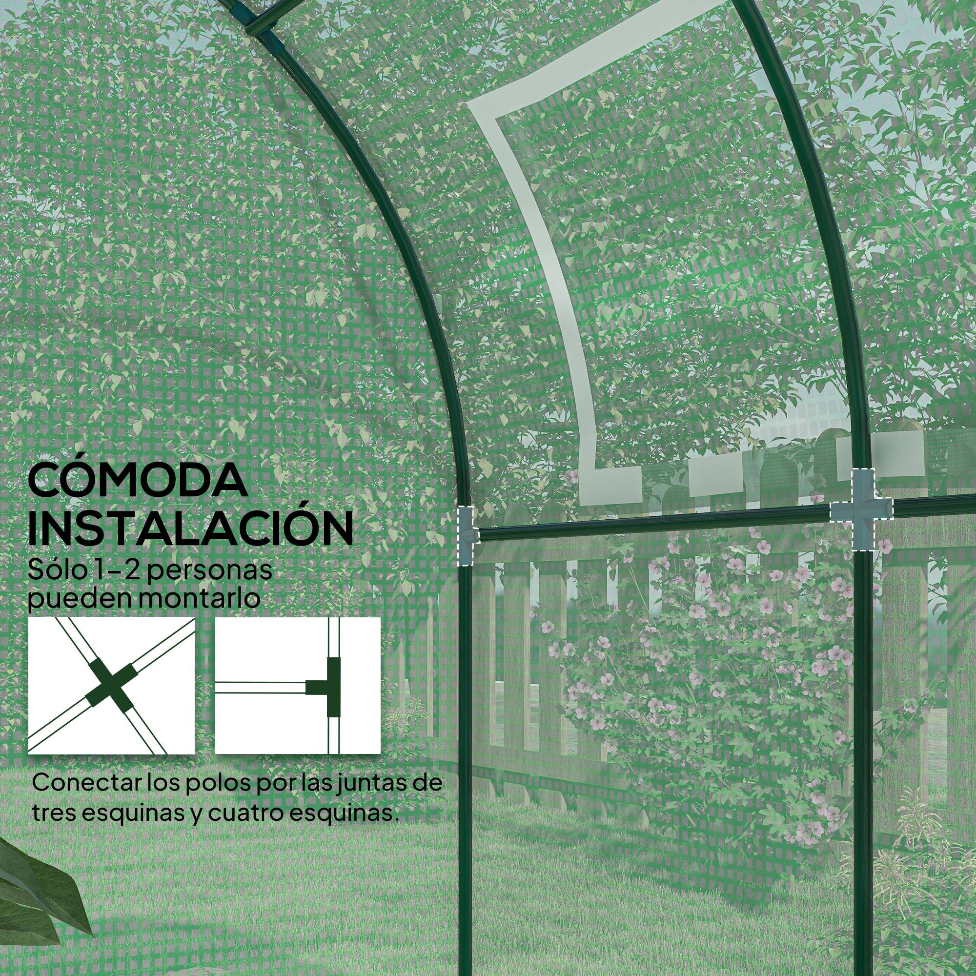 Serre de jardin 180x180x200 cm, petite serre tunnel avec porte enroulable et fenêtre en filet vert - Image 9
