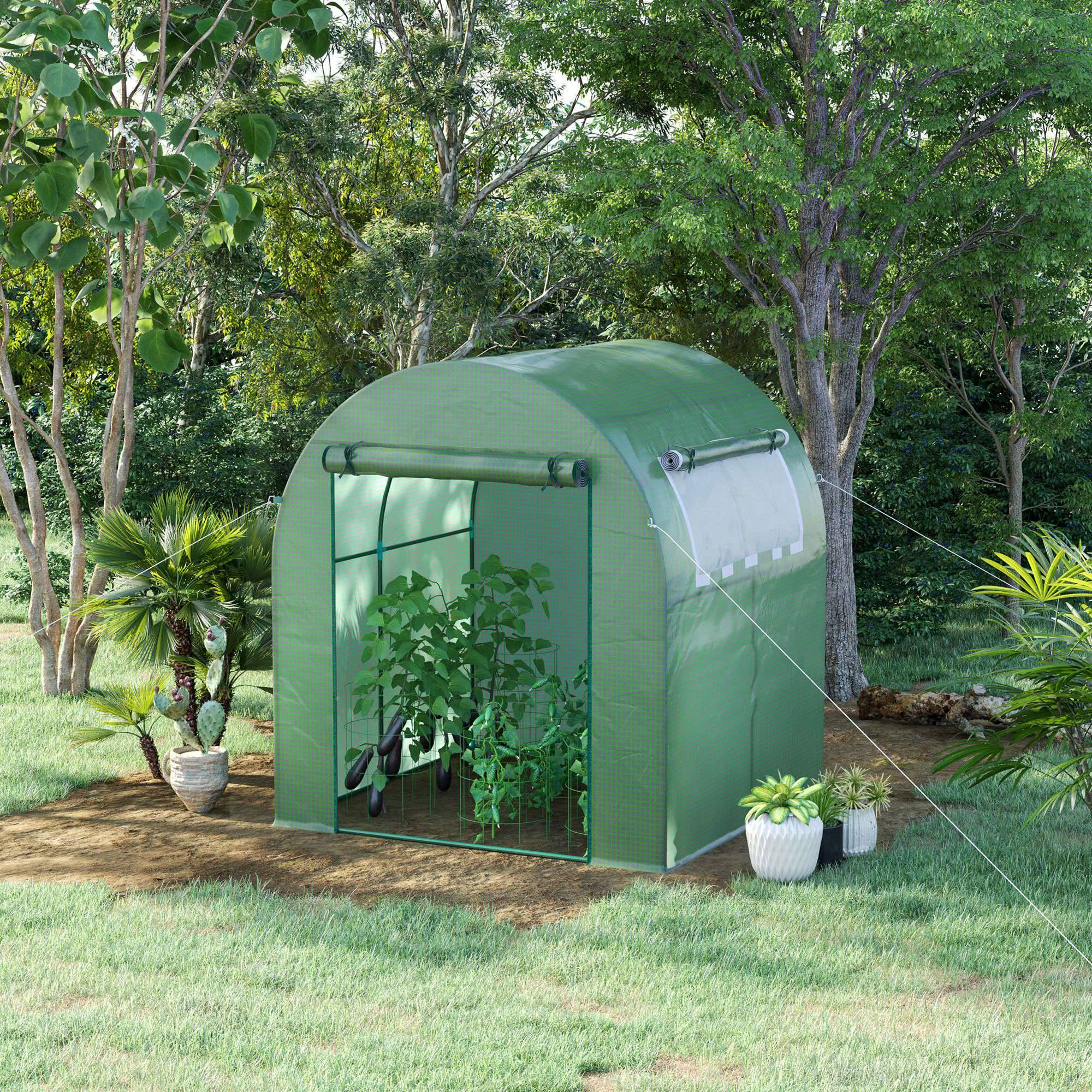Serre de jardin 180x180x200 cm, petite serre tunnel avec porte enroulable et fenêtre en filet vert - Image 4