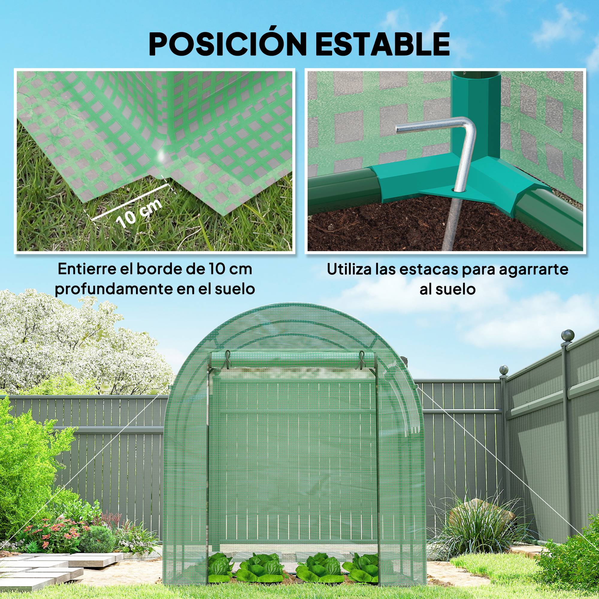 Serre de jardin 180x180x200 cm, petite serre tunnel avec porte enroulable et fenêtre en filet vert - Image 7