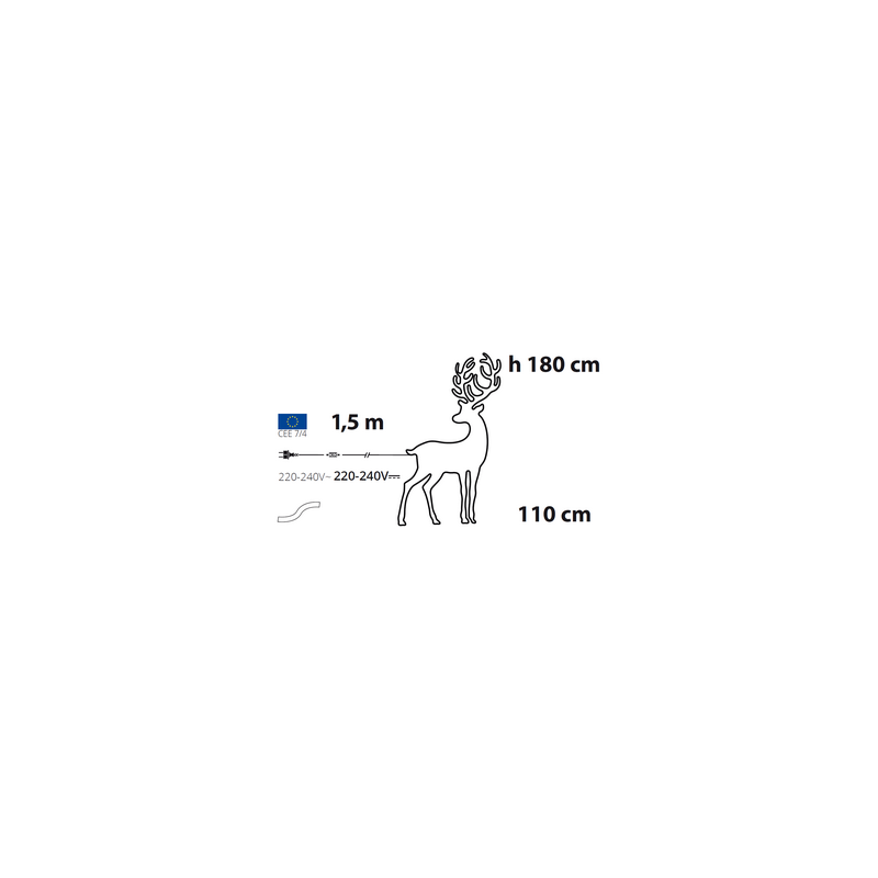 Lotti - Grand Renne lumineux Néon 2D H180cm 1560 LED Blanc chaud Fixe 230V extérieur professionnel Lotti - Imagen 2