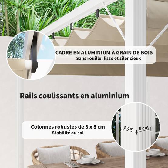 Outsunny - Pergola aluminium 3x4m coulissante rétractable, tonnelle jardin, abri soleil UPF30+, polyester 180g/m² blanc pour terrasse/patio/cour -Outsunny - Image 7