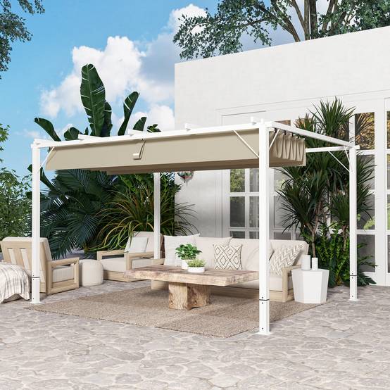 Outsunny - Pergola aluminium 3x4m coulissante rétractable, tonnelle jardin, abri soleil UPF30+, polyester 180g/m² blanc pour terrasse/patio/cour -Outsunny - Image 2