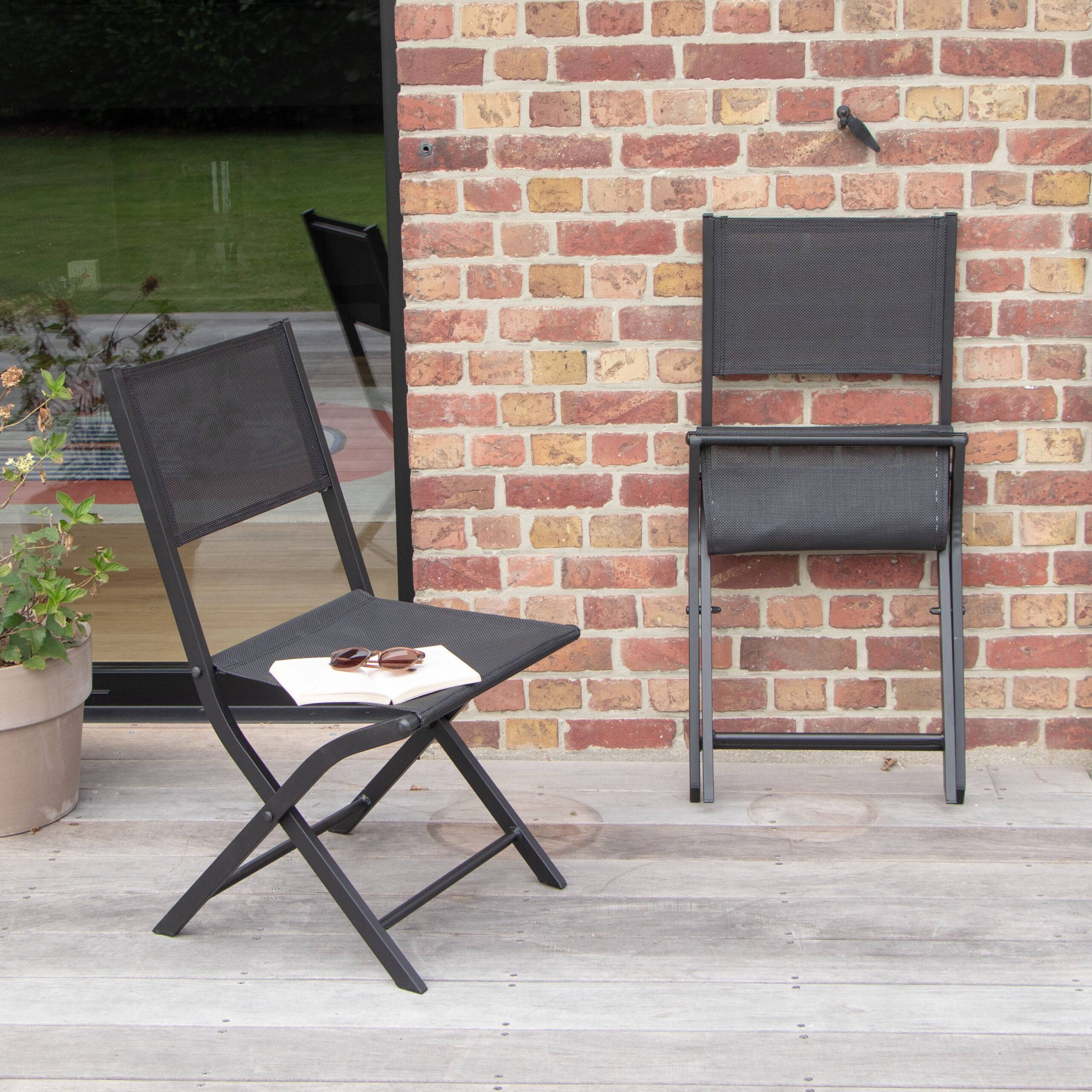 Wilsa Garden - Chaises pliantes Modulo aluminium noire et assise textilène noir - Imagen 2