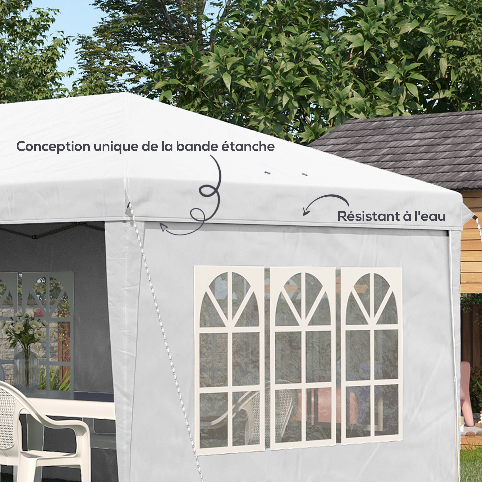 Tonnelle pliante polyester blanc 585 x 295 x 270 cm - PANGIVO - Image 8