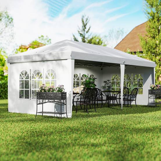Tonnelle pliante polyester blanc 585 x 295 x 270 cm - PANGIVO - Image 3