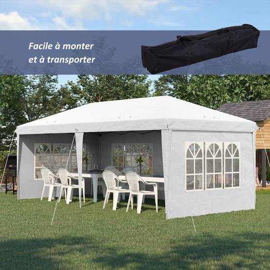 Tonnelle pliante polyester blanc 585 x 295 x 270 cm - PANGIVO - Image 6