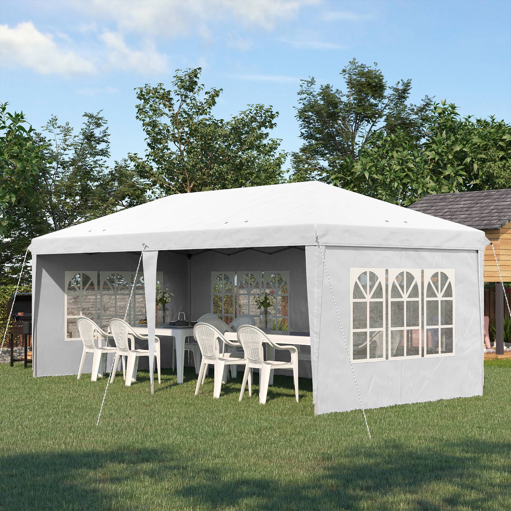 Tonnelle pliante polyester blanc 585 x 295 x 270 cm - PANGIVO - Image 4