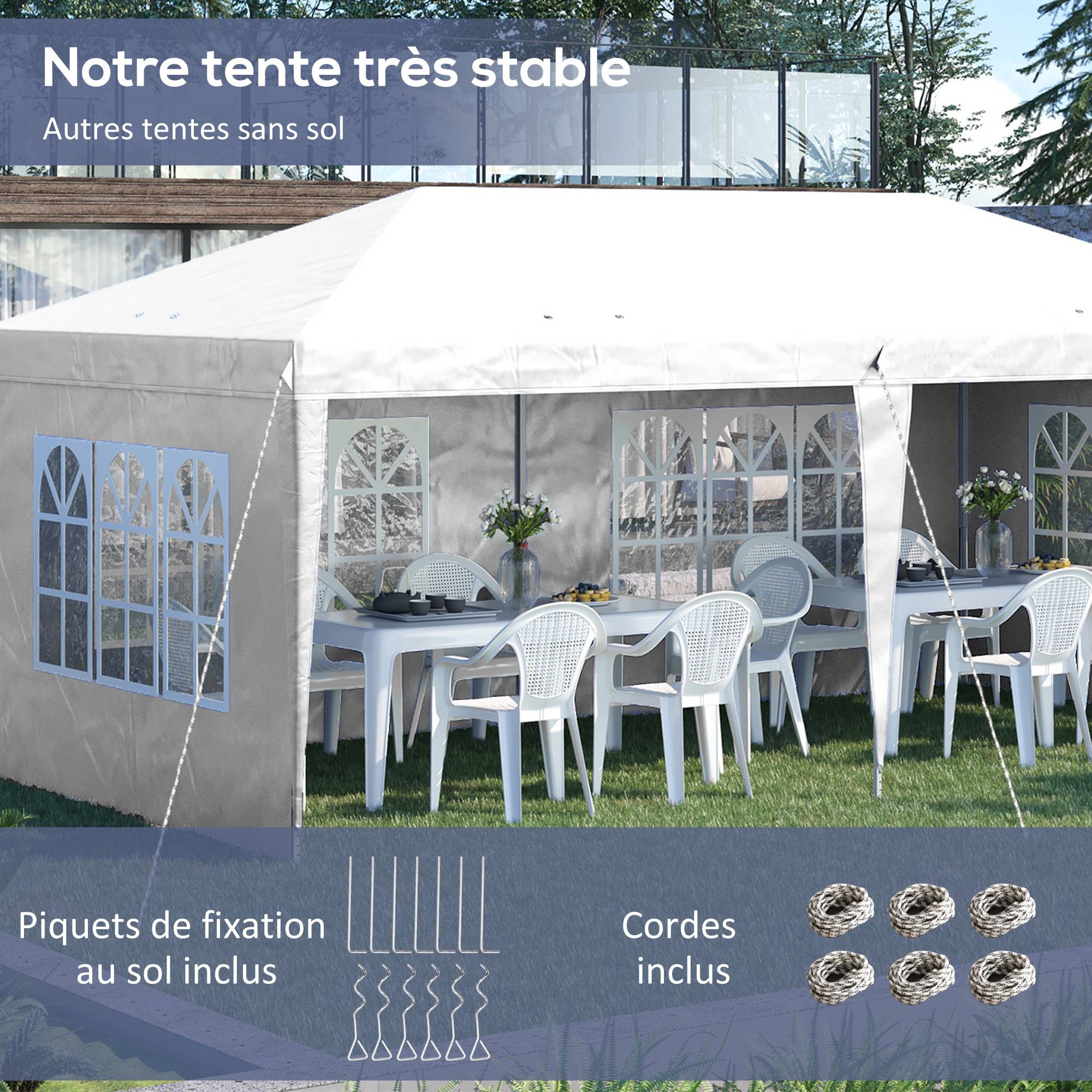 Tonnelle pliante polyester blanc 585 x 295 x 270 cm - PANGIVO - Image 7