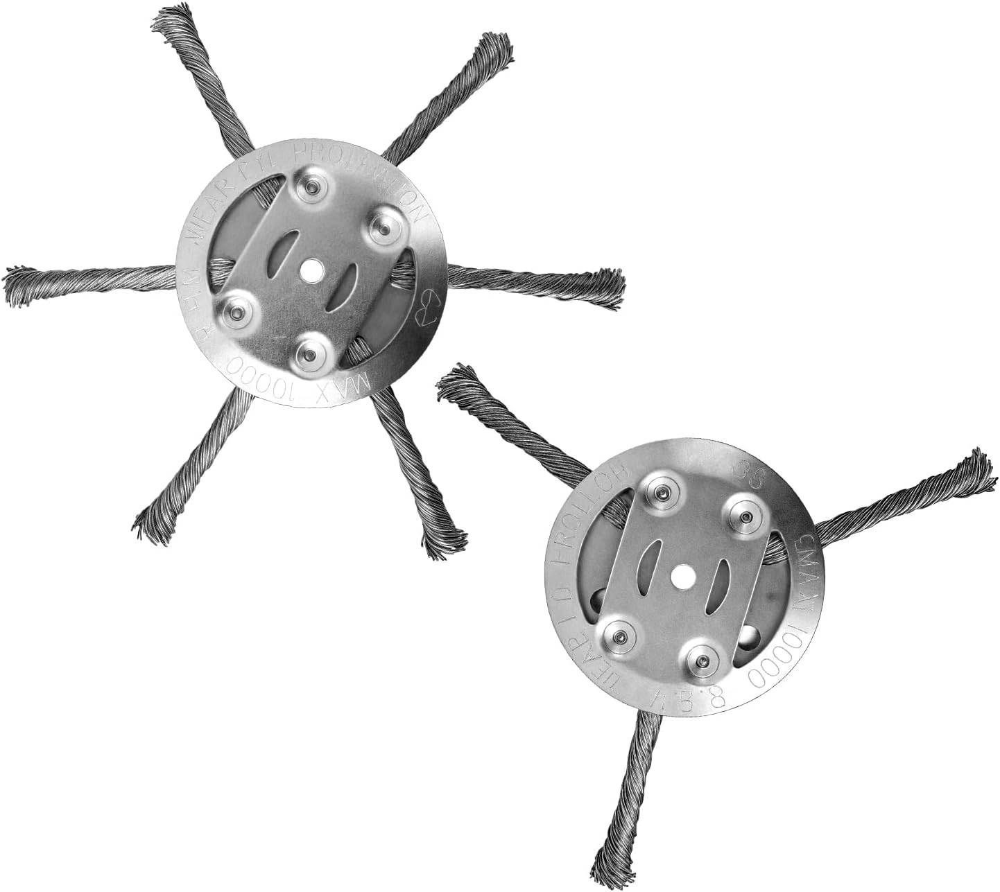 Tête de coupe-fil - Brosse métallique - Pour tondeuses à gazon - 6 lames / 3 lames - Trou intérieur de 5 mm - Lot de 2 - Argent-Lytech