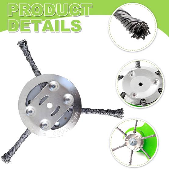 Tête de coupe-fil - Brosse métallique - Pour tondeuses à gazon - 6 lames / 3 lames - Trou intérieur de 5 mm - Lot de 2 - Argent-Lytech - Image 7