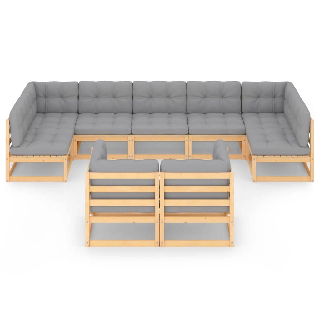 Helloshop26 - Salon de jardin meuble d'extérieur ensemble de mobilier 9 pièces avec coussins bois de pin massif - Imagen 2