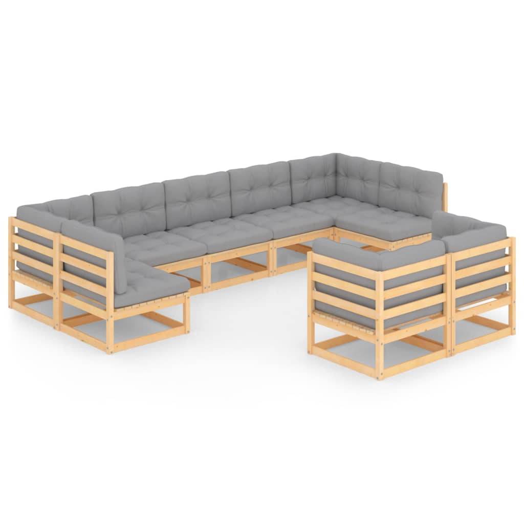 Helloshop26 - Salon de jardin meuble d'extérieur ensemble de mobilier 9 pièces avec coussins bois de pin massif - Imagen 1
