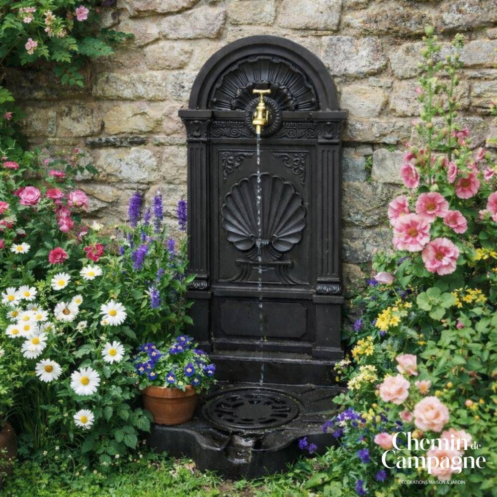 Fontaine de jardin extérieur fonte aluminium noire coquillage 84cm Chemin de campagne - Imagen 2