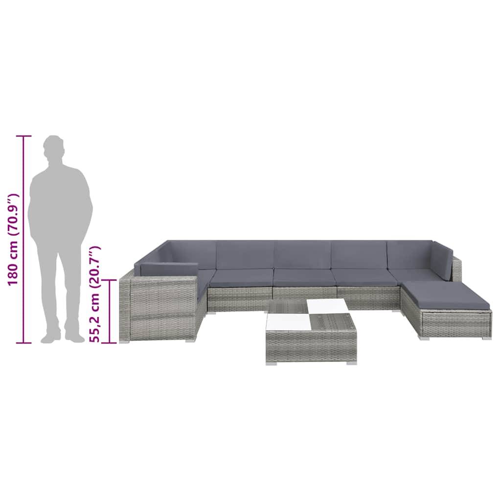 Vidaxl - Salon de jardin 8 pcs avec coussins Résine tressée Gris vidaXL 42738 - Imagen 7
