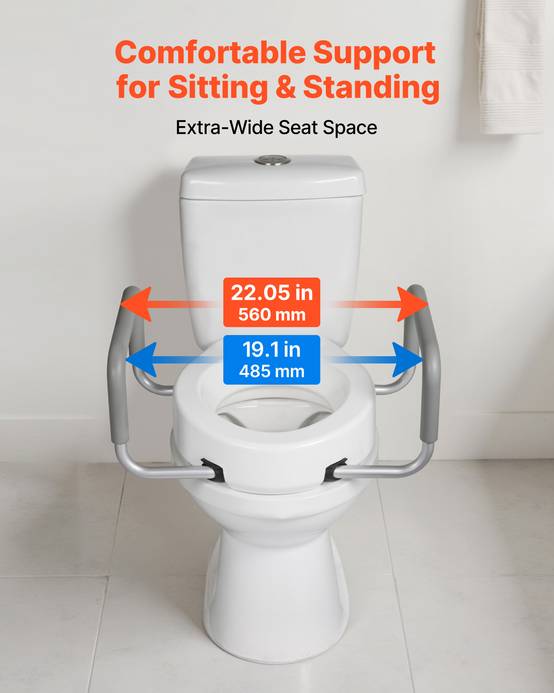 Vevor - VEVOR Rehausseur de toilette avec accoudoirs rembourrés, +8,89 cm, capacité 136 kg, siège PEHD, cadre aluminium, compatible toilettes allongées. - Image 7
