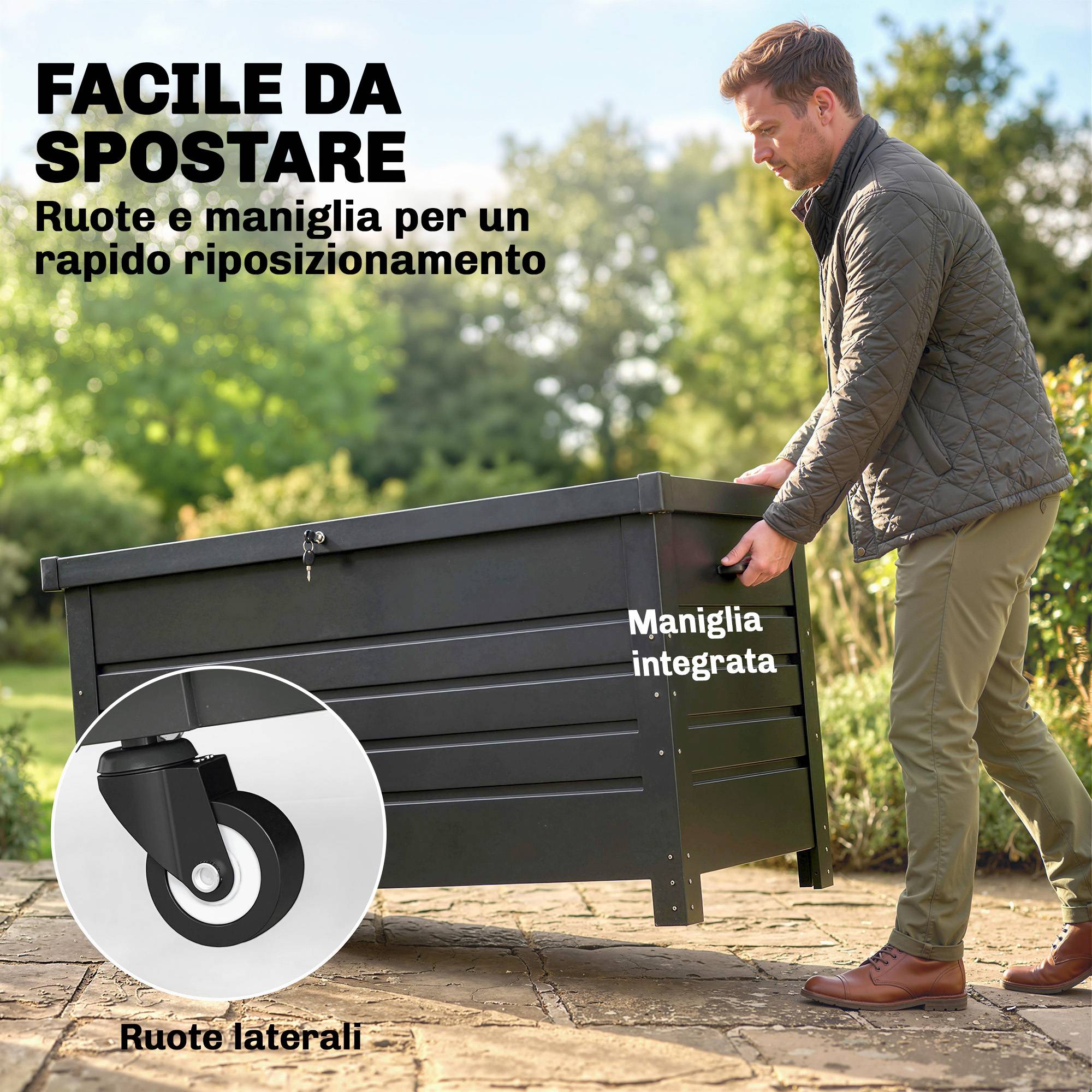 Grande malle de jardin 350L acier gris terrasse outils piscine 120x61x67cm - ComfortXL Outdoor Living - Image 10