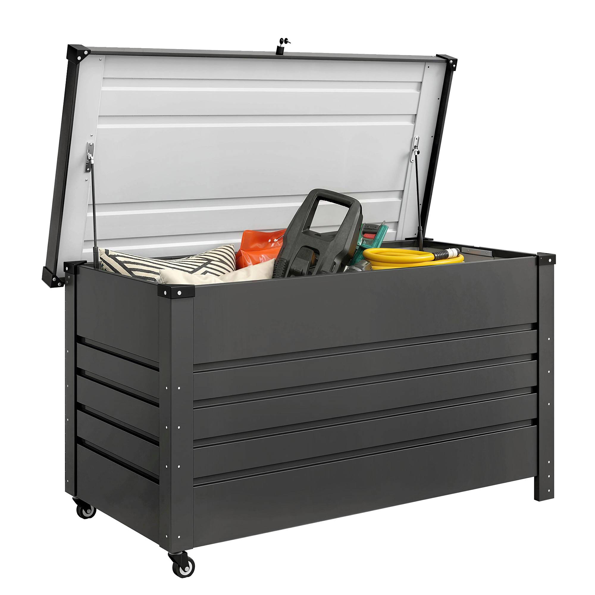Grande malle de jardin 350L acier gris terrasse outils piscine 120x61x67cm - ComfortXL Outdoor Living