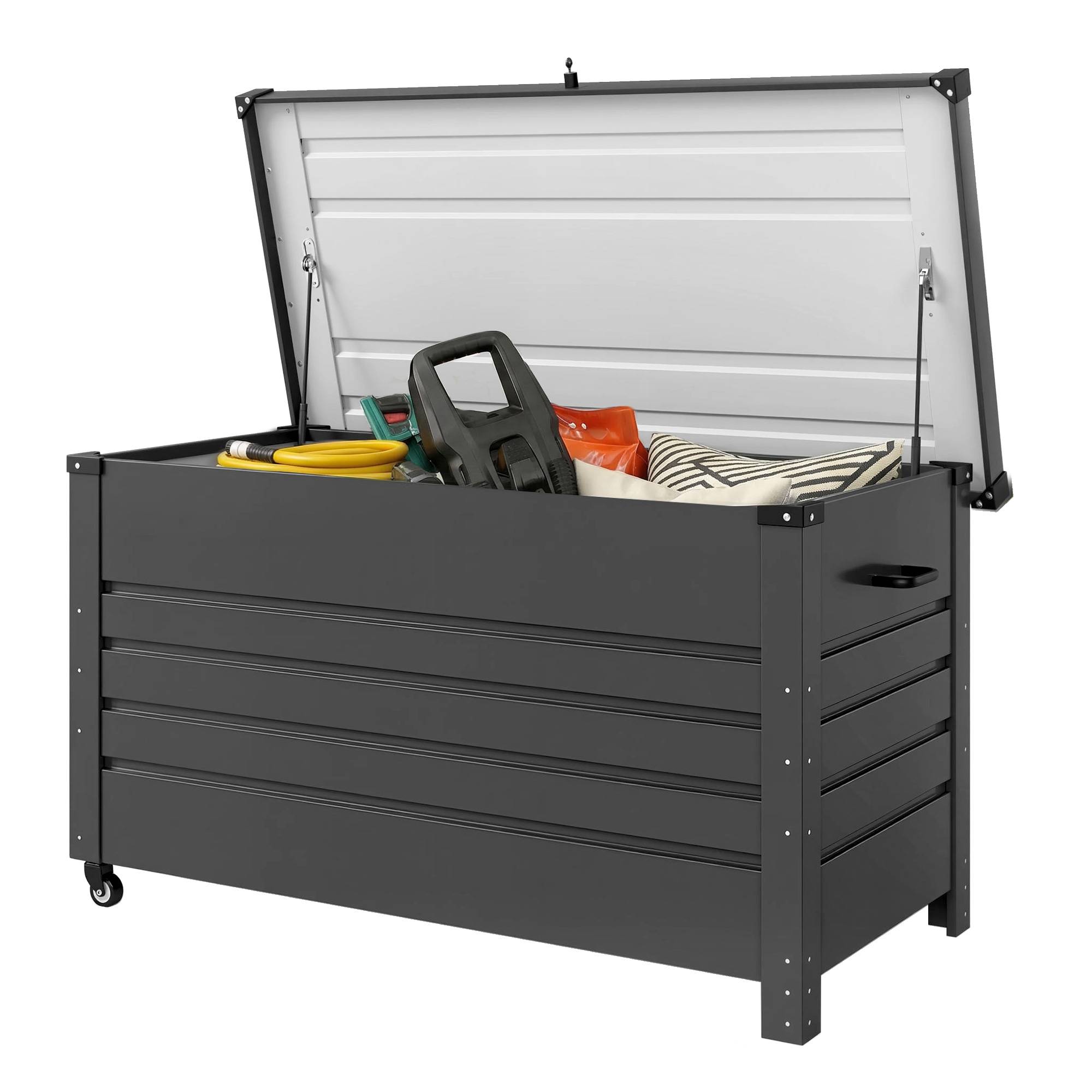 Grande malle de jardin 350L acier gris terrasse outils piscine 120x61x67cm - ComfortXL Outdoor Living - Image 2
