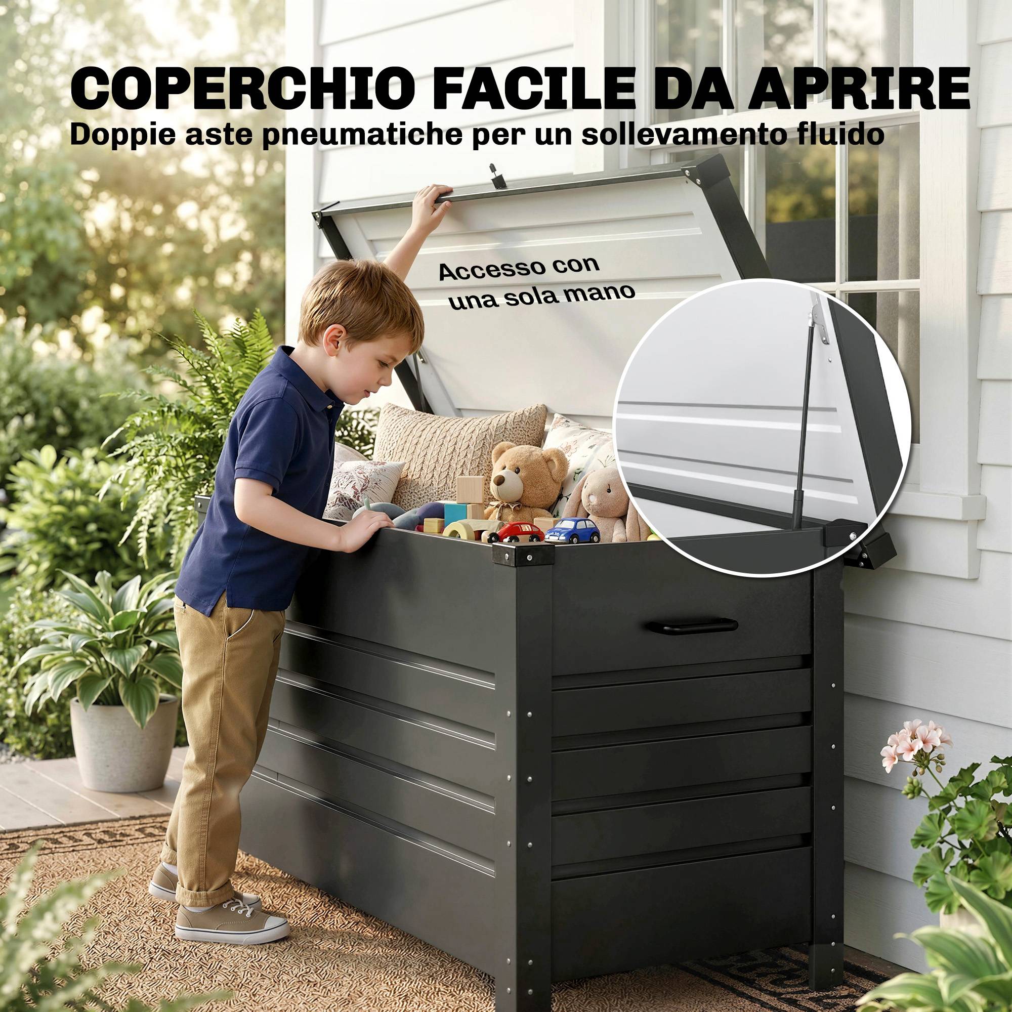 Grande malle de jardin 350L acier gris terrasse outils piscine 120x61x67cm - ComfortXL Outdoor Living - Image 8