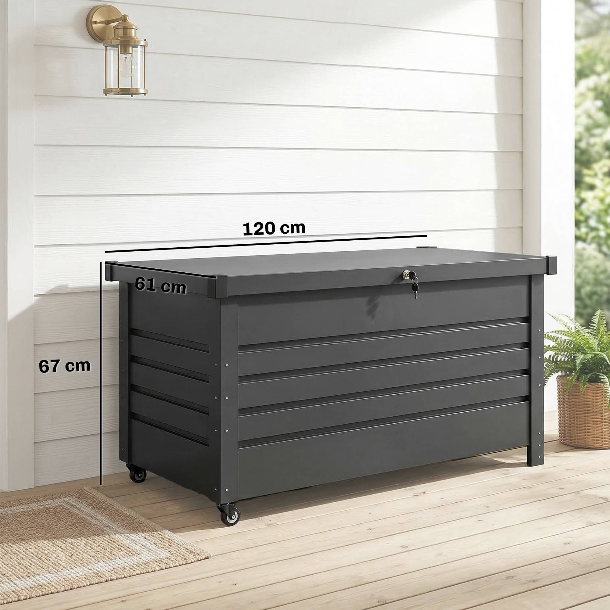 Grande malle de jardin 350L acier gris terrasse outils piscine 120x61x67cm - ComfortXL Outdoor Living - Image 5
