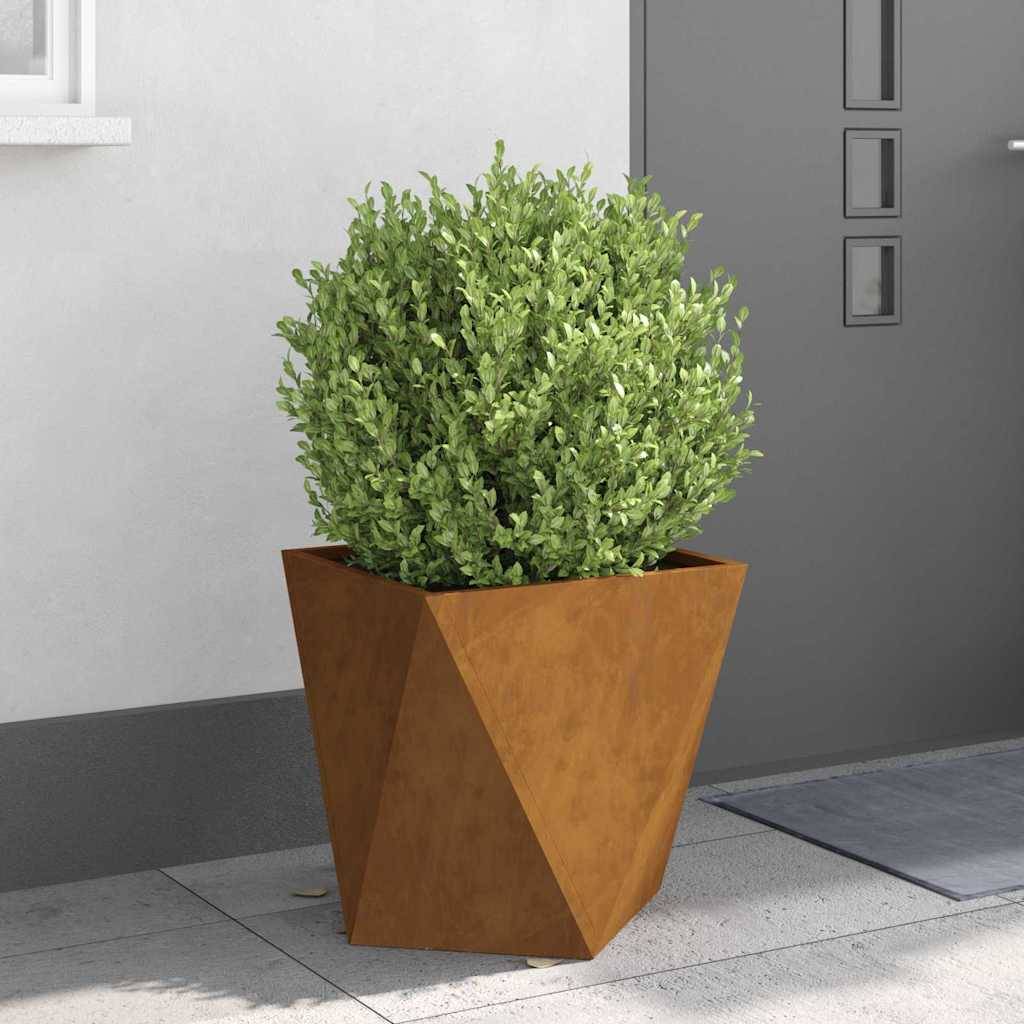 Jardinière Carrée En Acier Corten – 50x50x40 Cm – Couleur Rouille Naturelle – Avec Fond – Montage Facile – Aspect Chaleureux